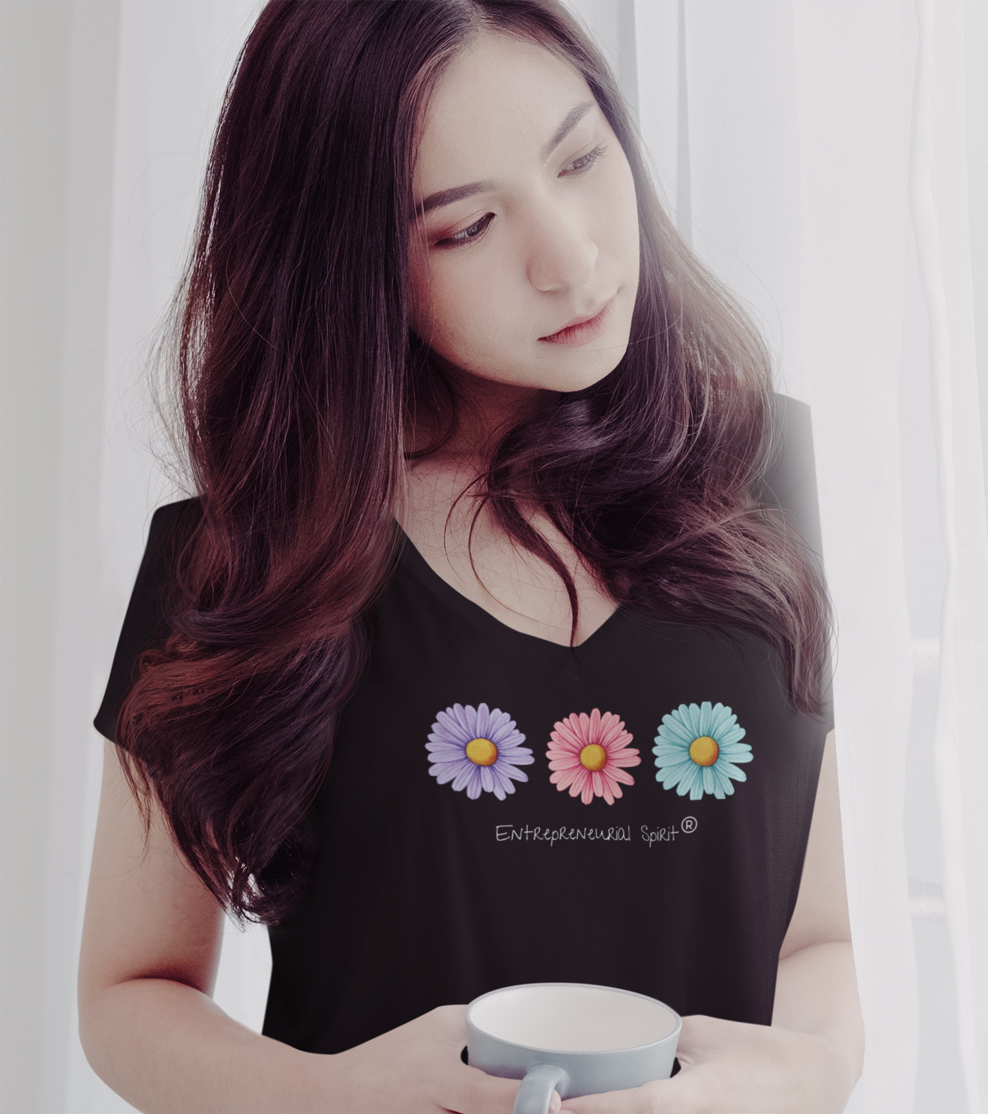 Classic V neck short sleeved t-shirt ('Daisies in Bloom')