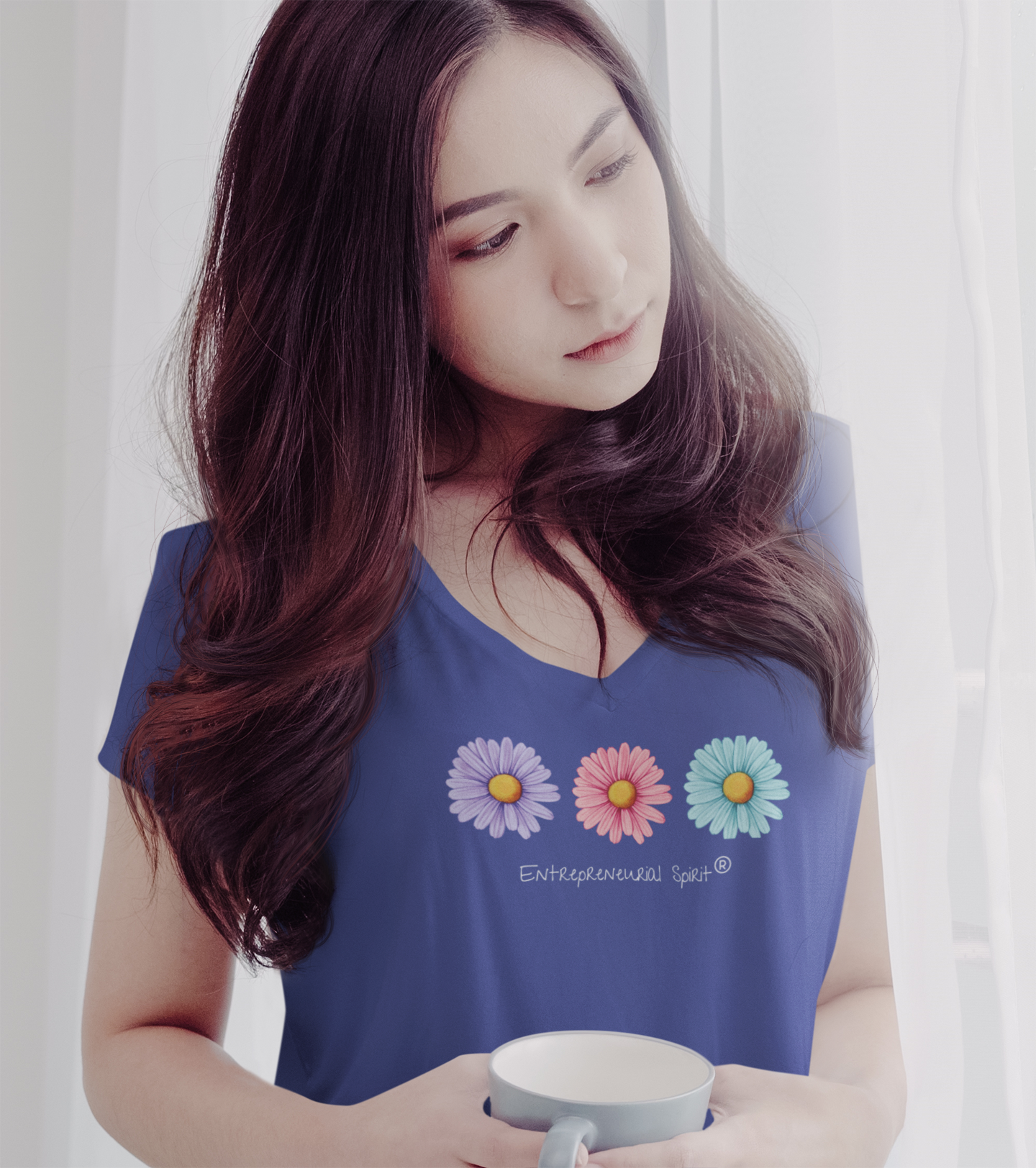 Classic V neck short sleeved t-shirt ('Daisies in Bloom')