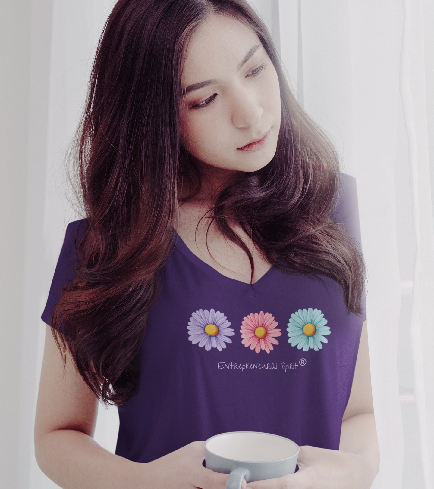 Classic V neck short sleeved t-shirt ('Daisies in Bloom')